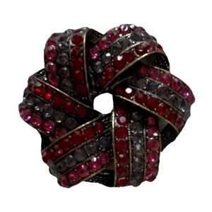 Monet Black/Red Rhinestone on Gold-Tone Background Round Brooch